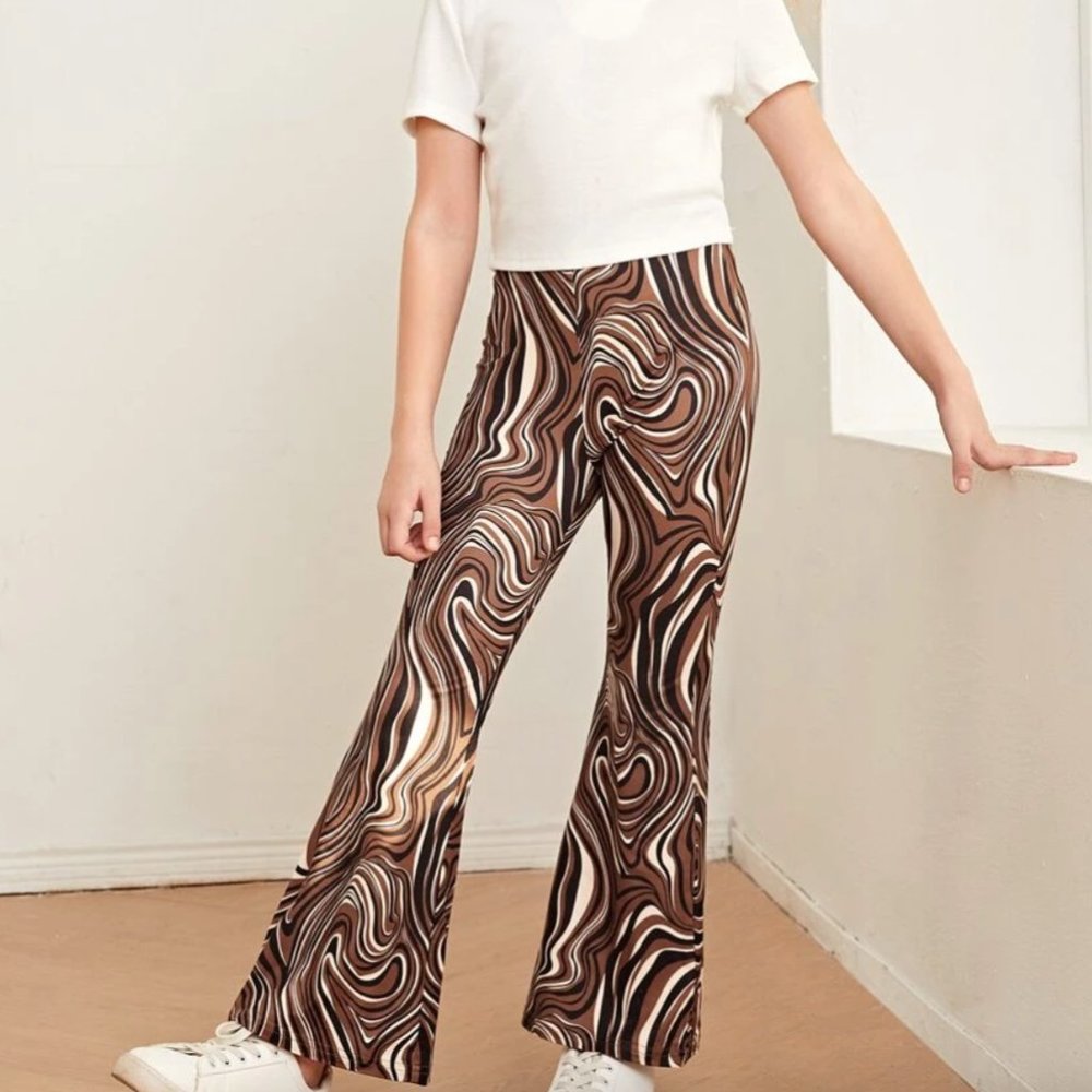SHEIN - Girls Allover Marble Print Flare Leg Pants - Picture 1 of 6
